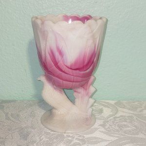 Vintage L.E. Smith Pink Slag Glass Pheasant Vase